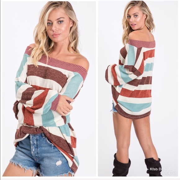 ❤️LAST 2 Wide Neck Multi Stripe Relaxed Fit Tunic! - Picture 2 of 8